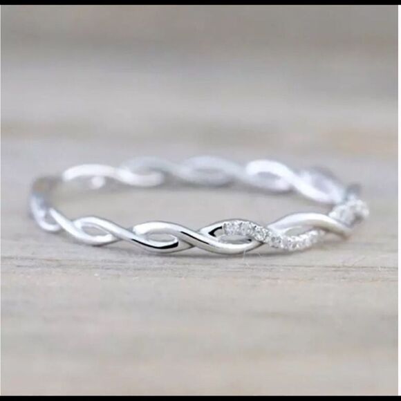 Twisted White Gold PLATED Eternity Ring - Picture 4 of 6